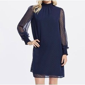 Draper James navy blue long sleeve collar dress with dot sleeves